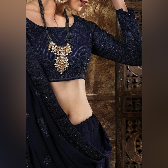 🐘 Embroidered Georgette Lehenga in Navy Blue - Picture 16 of 16